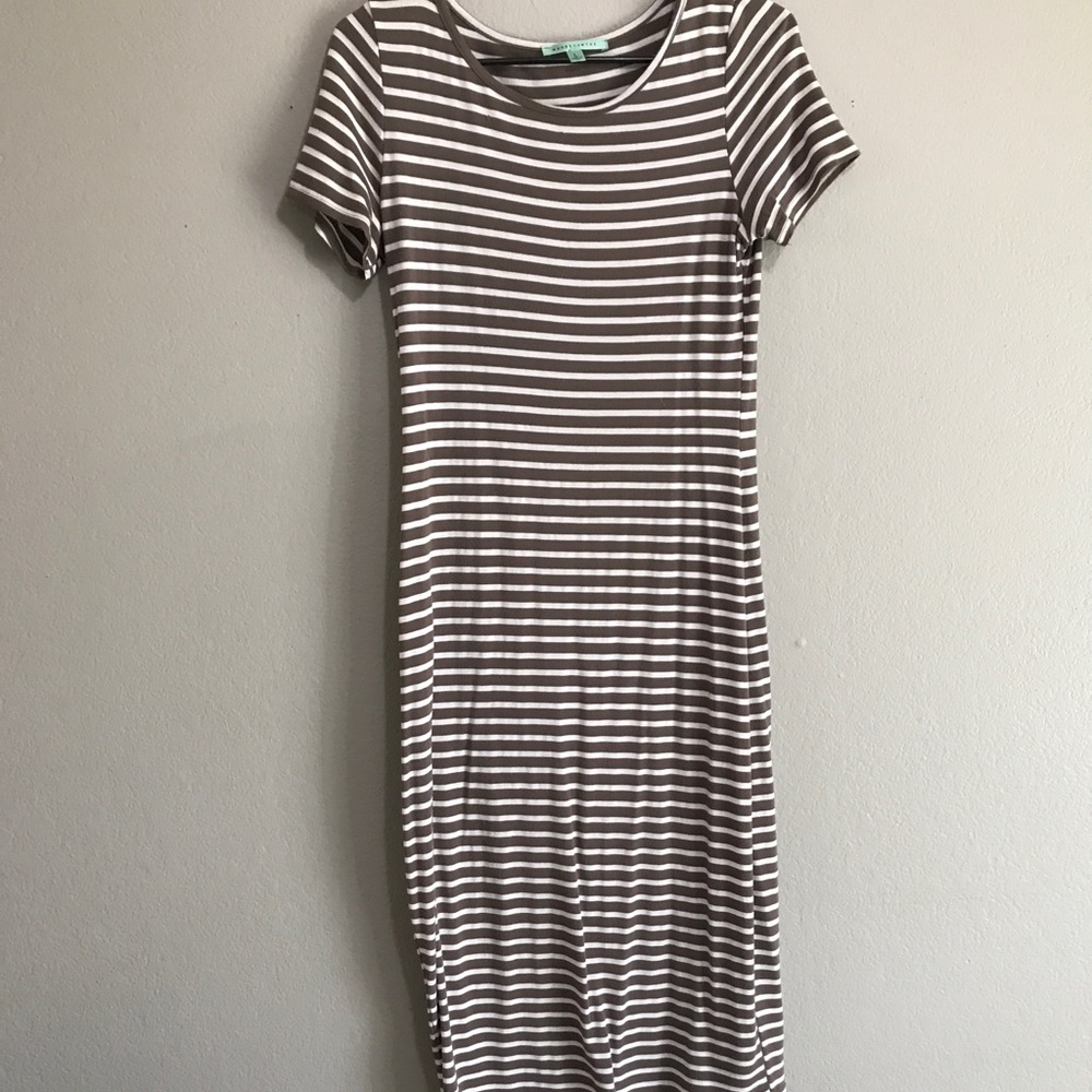 Tan and white striped dress